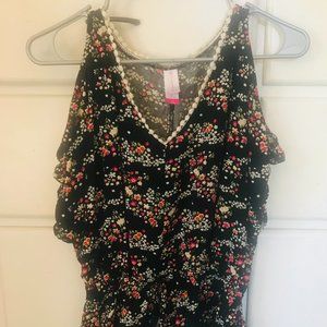 Black Floral Cold Shoulder Top